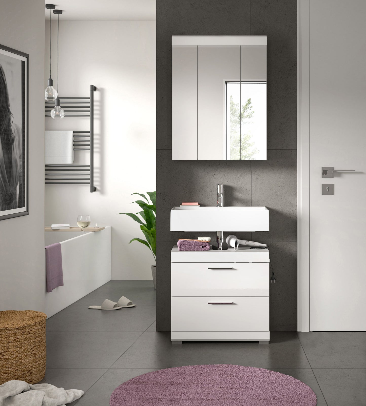 Homes & Jones Badezimmerset 2-tlg., Badezimmer Set mit Badschrank und Spiegel