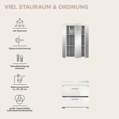 Badezimmerset mit Spiegelschrank und Schubladen, Funktionsübersicht