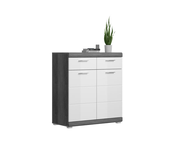Garderobe Scout Schuhkommode in weiß Hochglanz und rauchsilber Nb., ca.90x96x37 cm