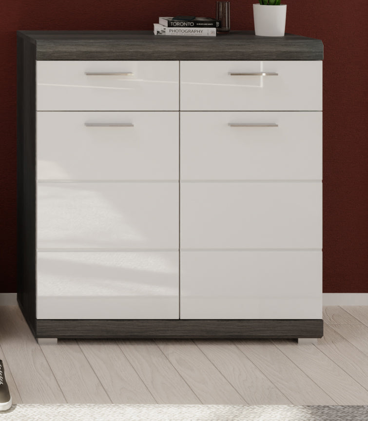Homes & Jones Kommode mit Schublade: dunkelgrauer Korpus und weiße Front, Griffleisten