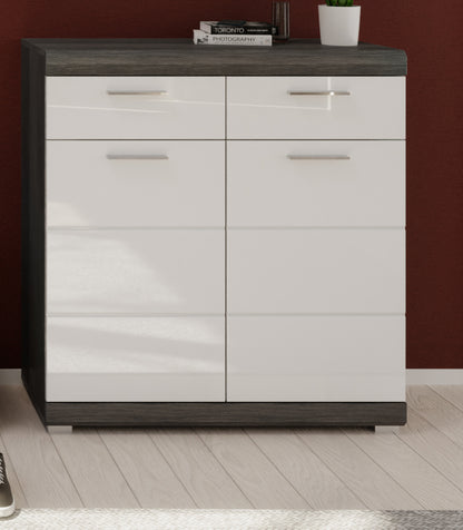 Homes & Jones Kommode mit Schublade: dunkelgrauer Korpus und weiße Front, Griffleisten