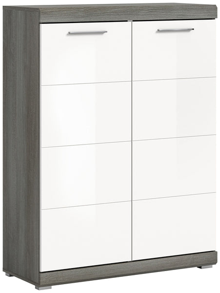 Garderobe Scout Schuhkommode in Front weiß Hochglanz Korpus rauchsilber Nb., .ca.90x120x37 cm