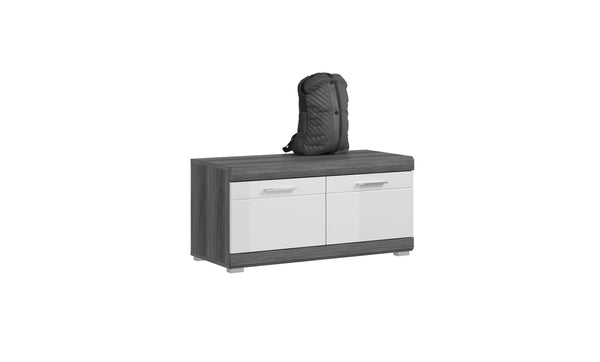 Garderobe Scout Schuhkommode in Front weiß Hochglanz Korpus rauchsilber Nb., ca.90x44x40 cm