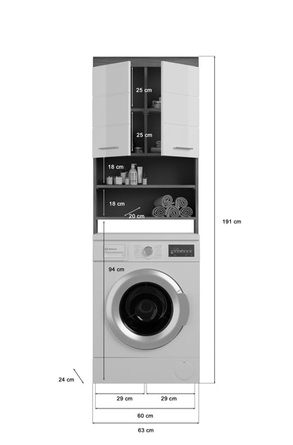 Waschmaschinenüberbau mit Ablagefächern und integrierter Waschmaschine, silbergrau/weiß