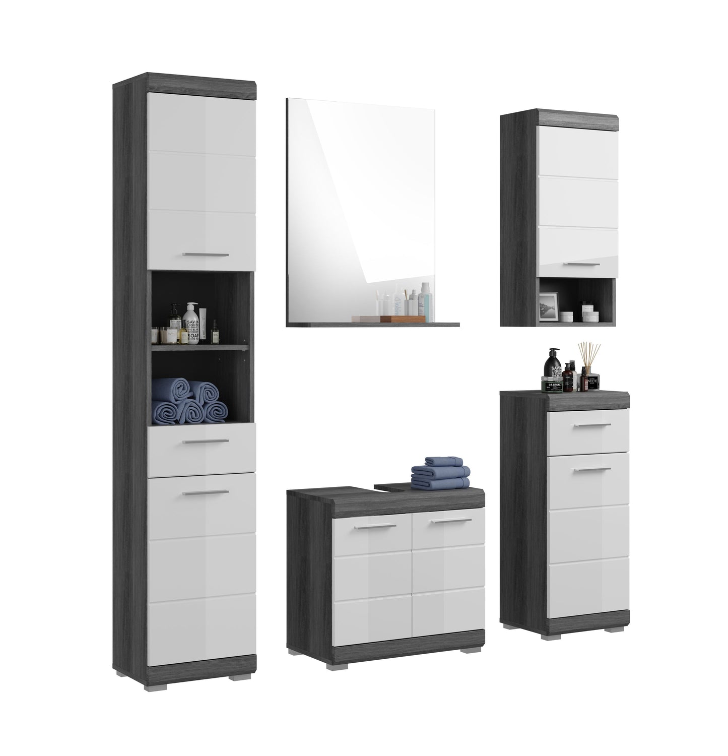 Homes & Jones Badmöbel 4tlg. Set, Badezimmerset mit Hochglanz Fronten