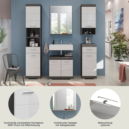 Homes & Jones Badmöbel 4tlg. Set, Badezimmerset mit Hochglanz Fronten