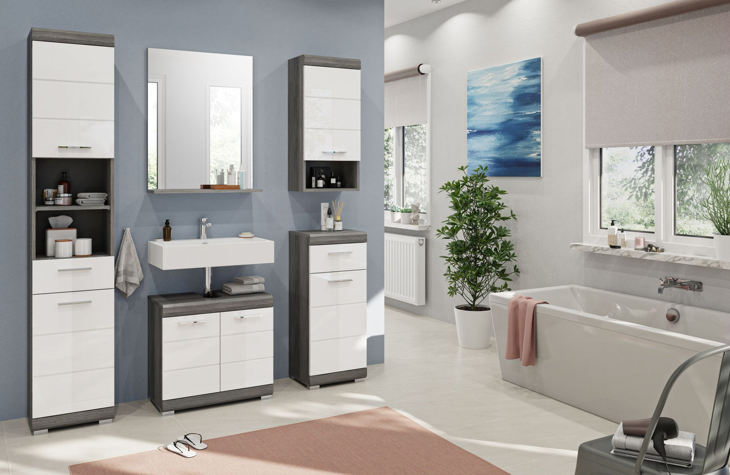 Homes & Jones Badmöbel 4tlg. Set, Badezimmerset mit Hochglanz Fronten
