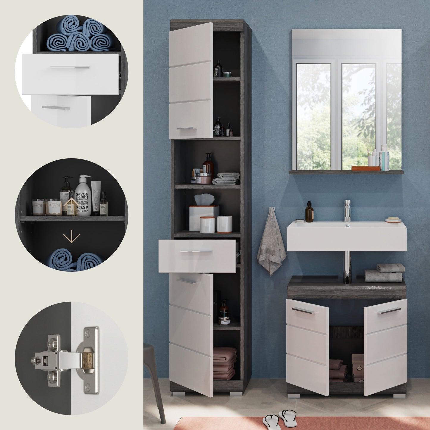 Homes & Jones Badmöbel 3tlg. Set, Badezimmerset mit Hochglanz Fronten