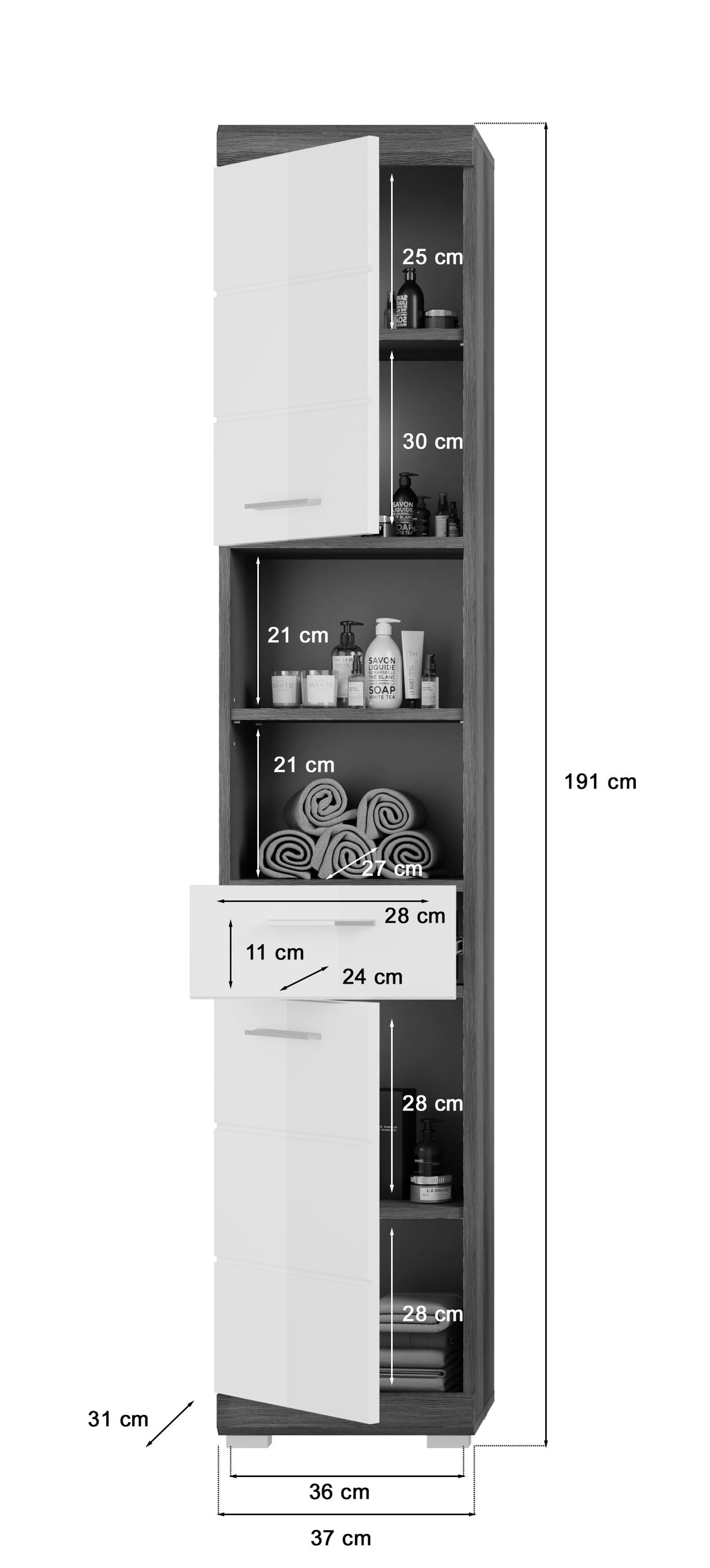 Homes & Jones Badmöbel 3tlg. Set, Badezimmerset mit Hochglanz Fronten