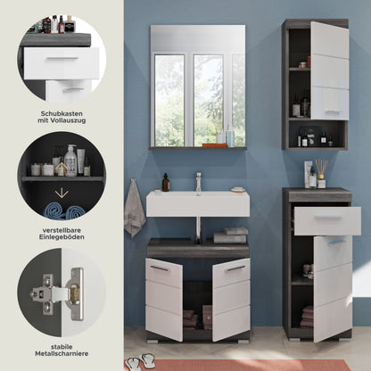 Homes & Jones Badmöbel 4tlg. Set, Badezimmerset mit Hochglanz Fronten