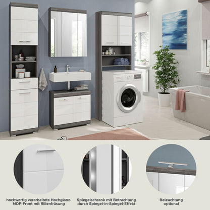 Badezimmerset mit glänzender Front, Spiegelschrank und Waschbecken-Unterschrank