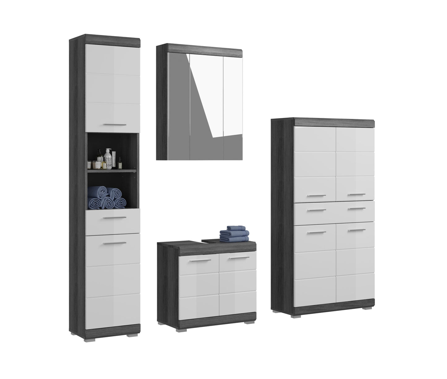 Badezimmermöbel-Set in Weiß/Anthrazit mit Spiegelschrank und Waschtischunterschrank