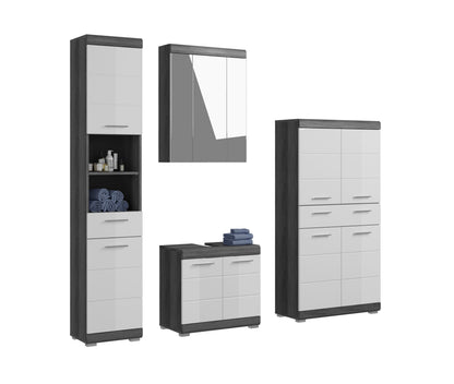 Badezimmermöbel-Set in Weiß/Anthrazit mit Spiegelschrank und Waschtischunterschrank