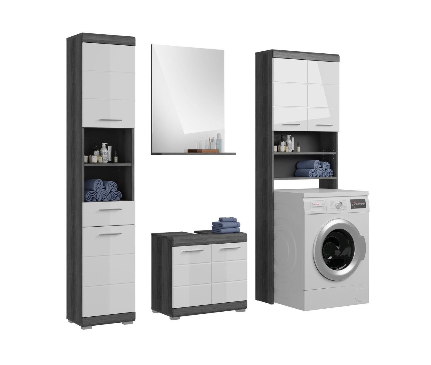Homes & Jones Badezimmerset 4tlg., Badezimmer Set mit Waschmaschinenschrank