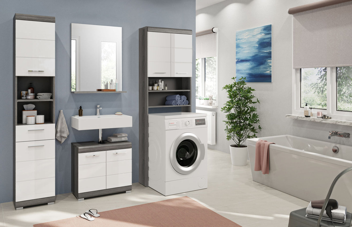Homes & Jones Badezimmerset 4tlg., Badezimmer Set mit Waschmaschinenschrank
