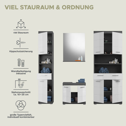 Homes & Jones Badezimmerset 4tlg., Badezimmer Set mit Midi Badezimmerschrank