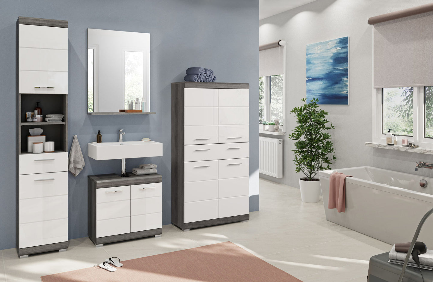 Homes & Jones Badezimmerset 4tlg., Badezimmer Set mit  Schränken und  Spiegel