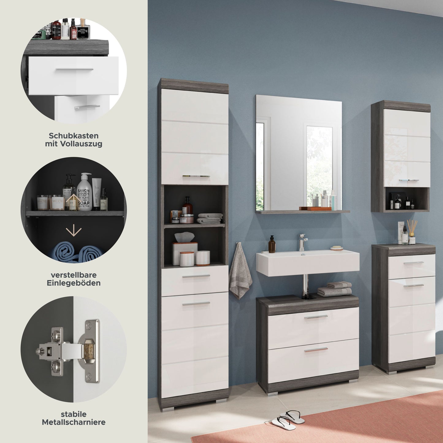 Homes & Jones Badezimmerset 5-tlg., Badezimmer Set mit Badschränken und Spiegel