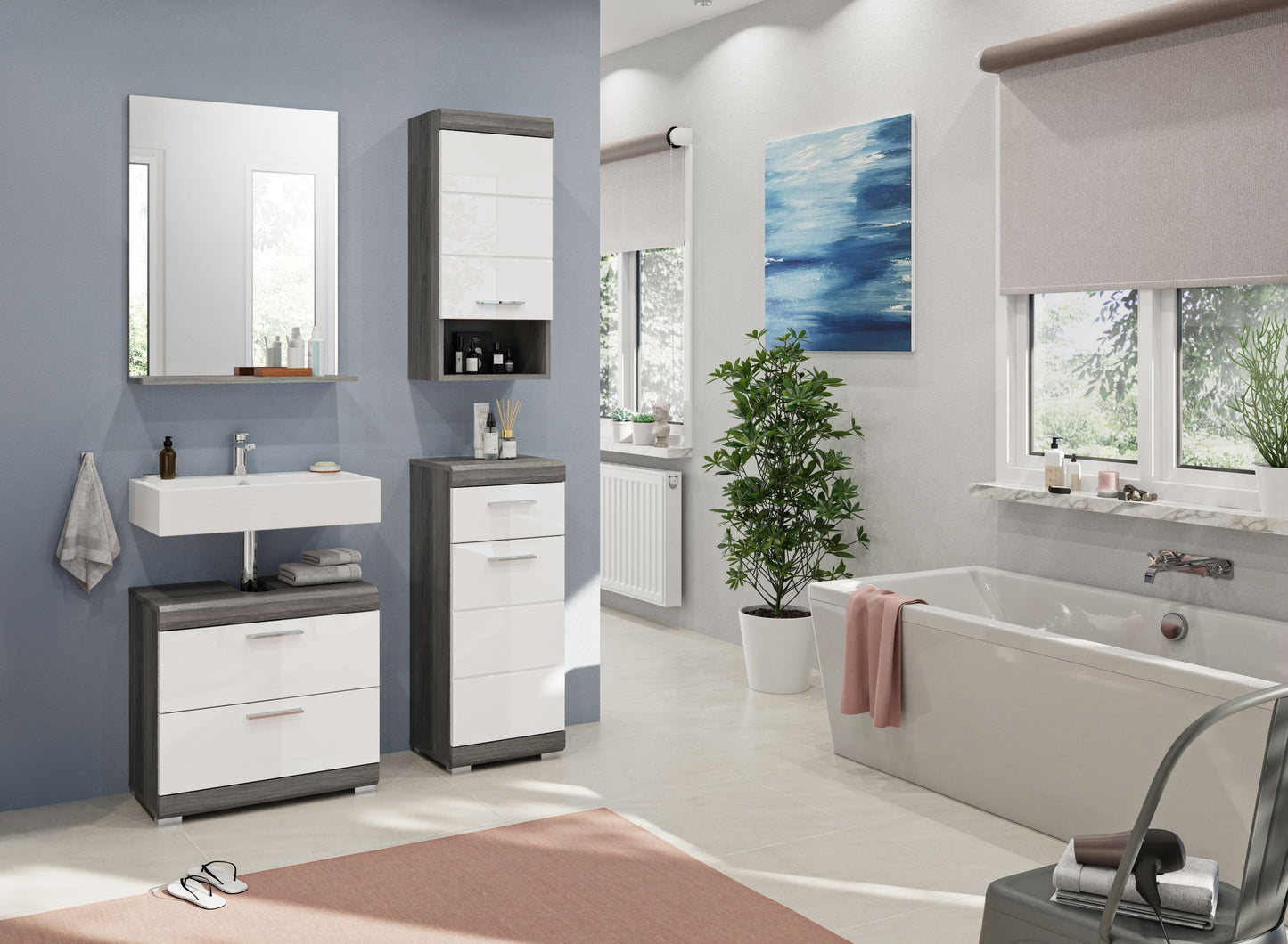 Homes & Jones Badezimmerset 4-tlg., Badezimmer Set mit Badschränken und Spiegel