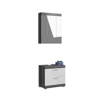 Homes & Jones Badezimmerset mit Spiegelschrank und Badschrank, weiß/dunkles Holzdekor