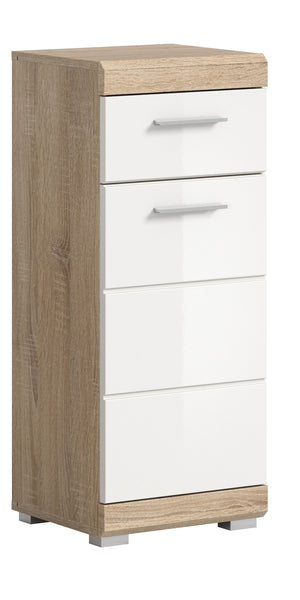 Lambada Kommode Schrank Standschrank in Front weiß Hochglanz Korpus Sonoma Eiche hell ca. 37x88x31 cm