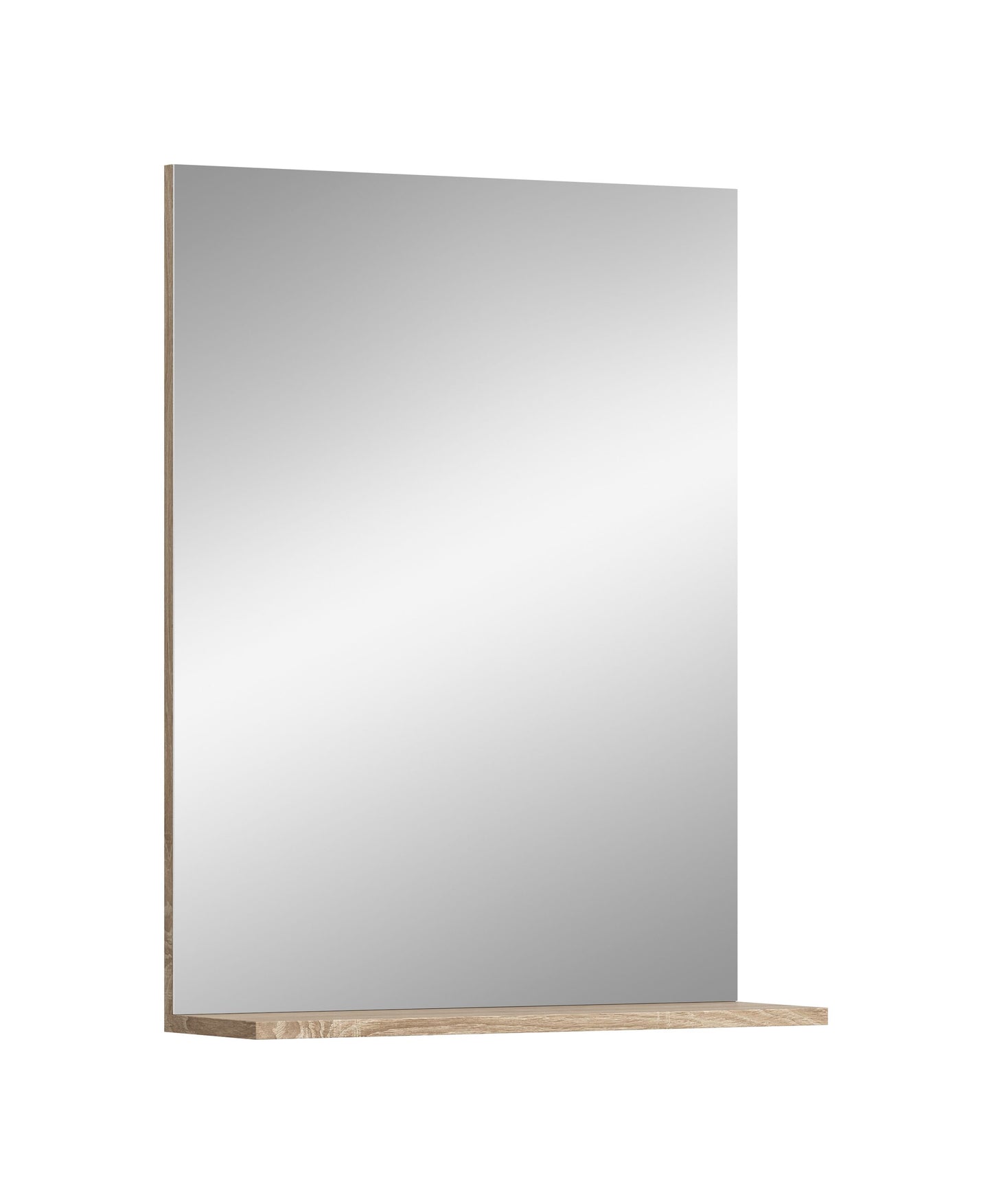 Badspiegel mit Ablage, rechteckig, silbernes Spiegelglas, Holzsockel
