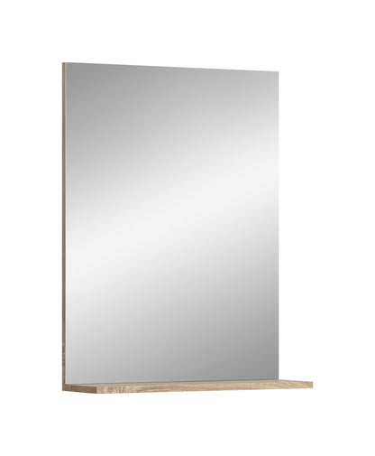 Badspiegel mit Ablage, rechteckig, silbernes Spiegelglas, Holzsockel