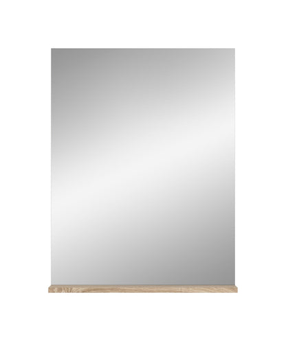 Badspiegel mit Ablage, rechteckig, silbernes Spiegelglas, Holzsockel unten