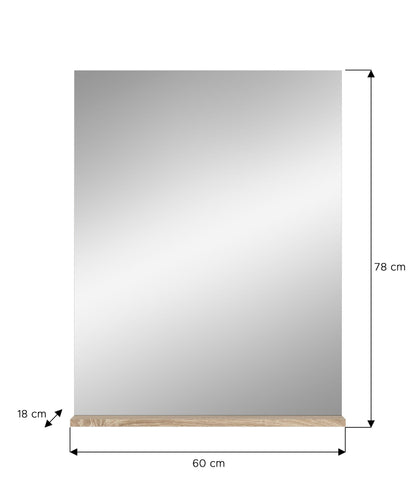 Badspiegel mit Ablage, 60×78 cm, 18 cm Ausladung, rechteckige Spiegelfläche