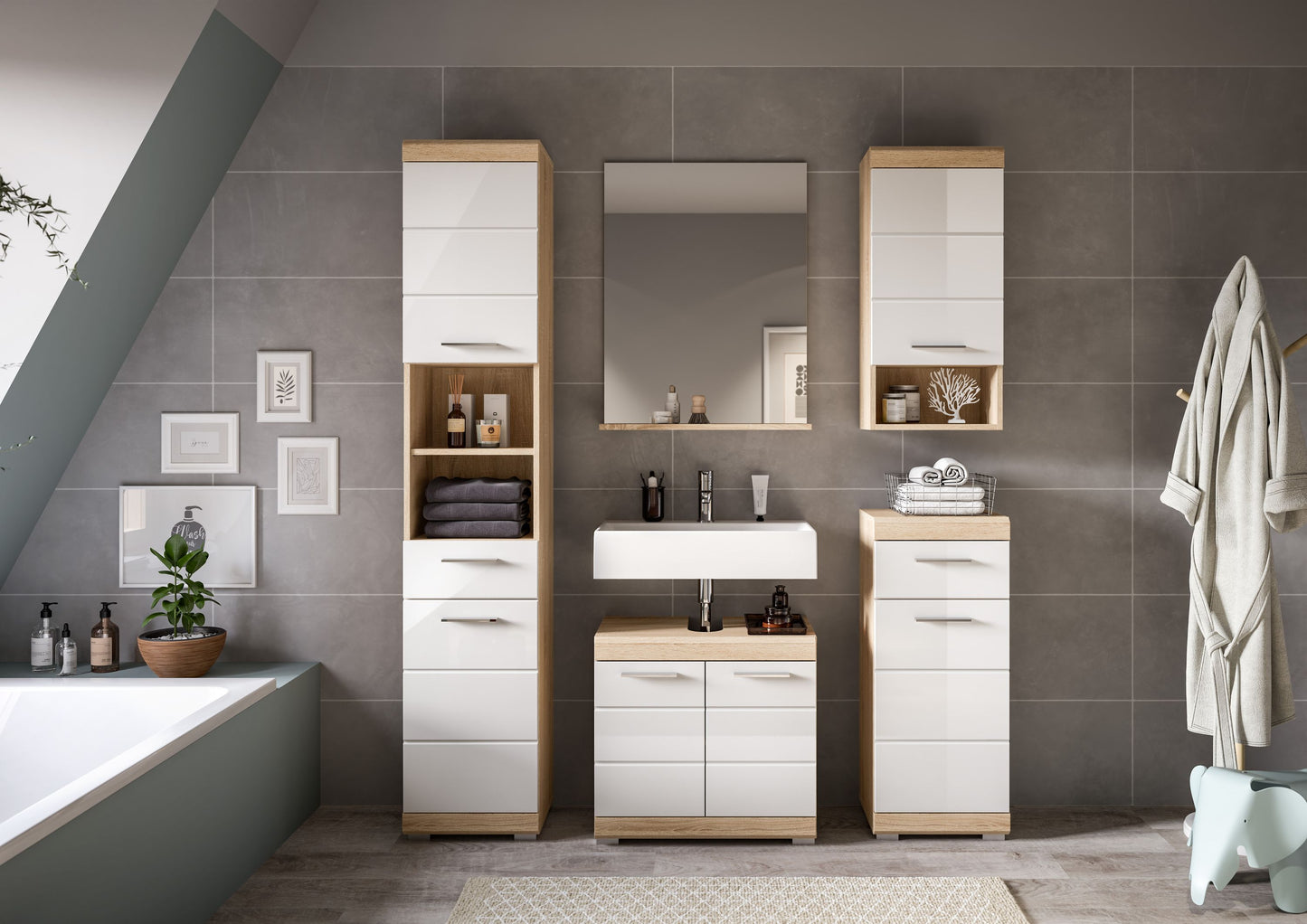 Homes & Jones Badmöbel 4tlg. Set, Badezimmerset mit Hochglanz Fronten