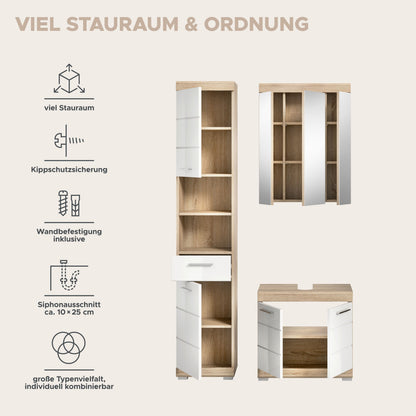 Homes & Jones Badmöbel 3tlg. Set, Badezimmerset mit Hochglanz Fronten