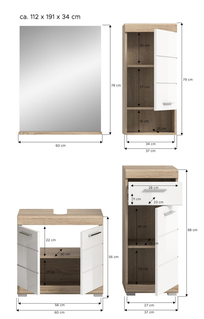 Homes & Jones Badmöbel 4tlg. Set, Badezimmerset mit Hochglanz Fronten