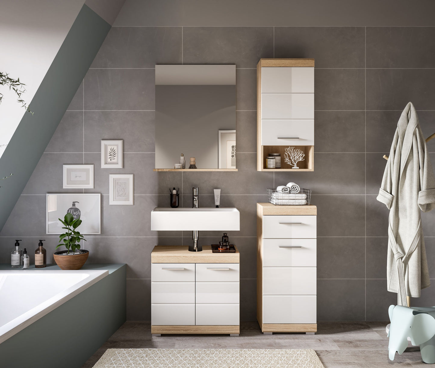Homes & Jones Badmöbel 4tlg. Set, Badezimmerset mit Hochglanz Fronten