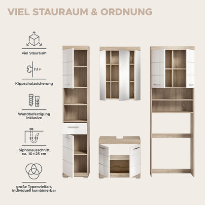 Badezimmerset (4-teilig) mit Regalen, Schrank und Fronten in Weiß und Eiche-Finish