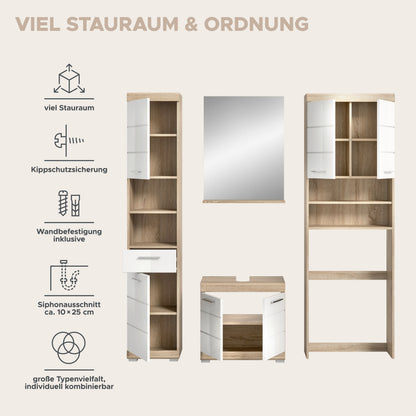 Homes & Jones Badezimmerset 4tlg., Badezimmer Set mit Waschmaschinenschrank