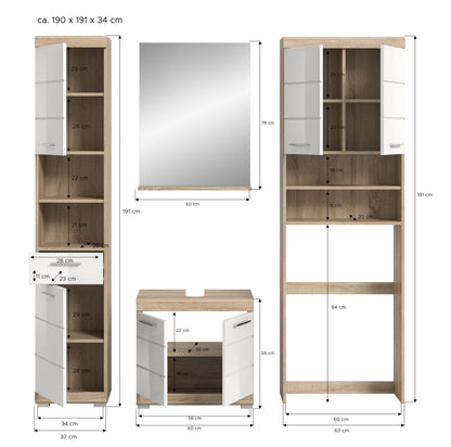 Homes & Jones Badezimmerset 4tlg., Badezimmer Set mit Waschmaschinenschrank