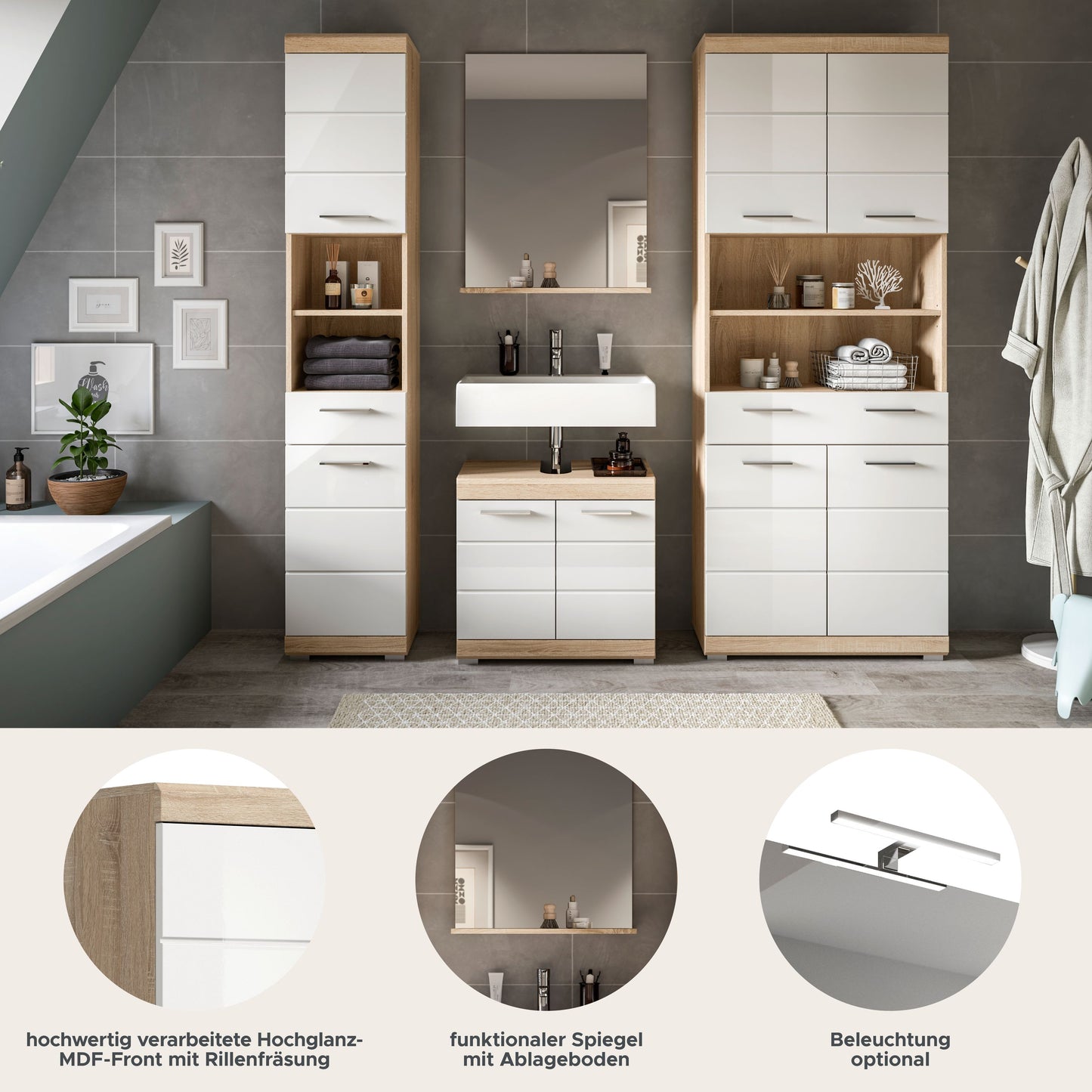 Homes & Jones Badezimmerset 4tlg., Badezimmer Set mit Midi Badezimmerschrank