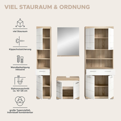 Homes & Jones Badezimmerset 4tlg., Badezimmer Set mit Midi Badezimmerschrank