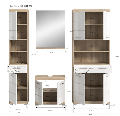 Homes & Jones Badezimmerset 4tlg., Badezimmer Set mit Midi Badezimmerschrank