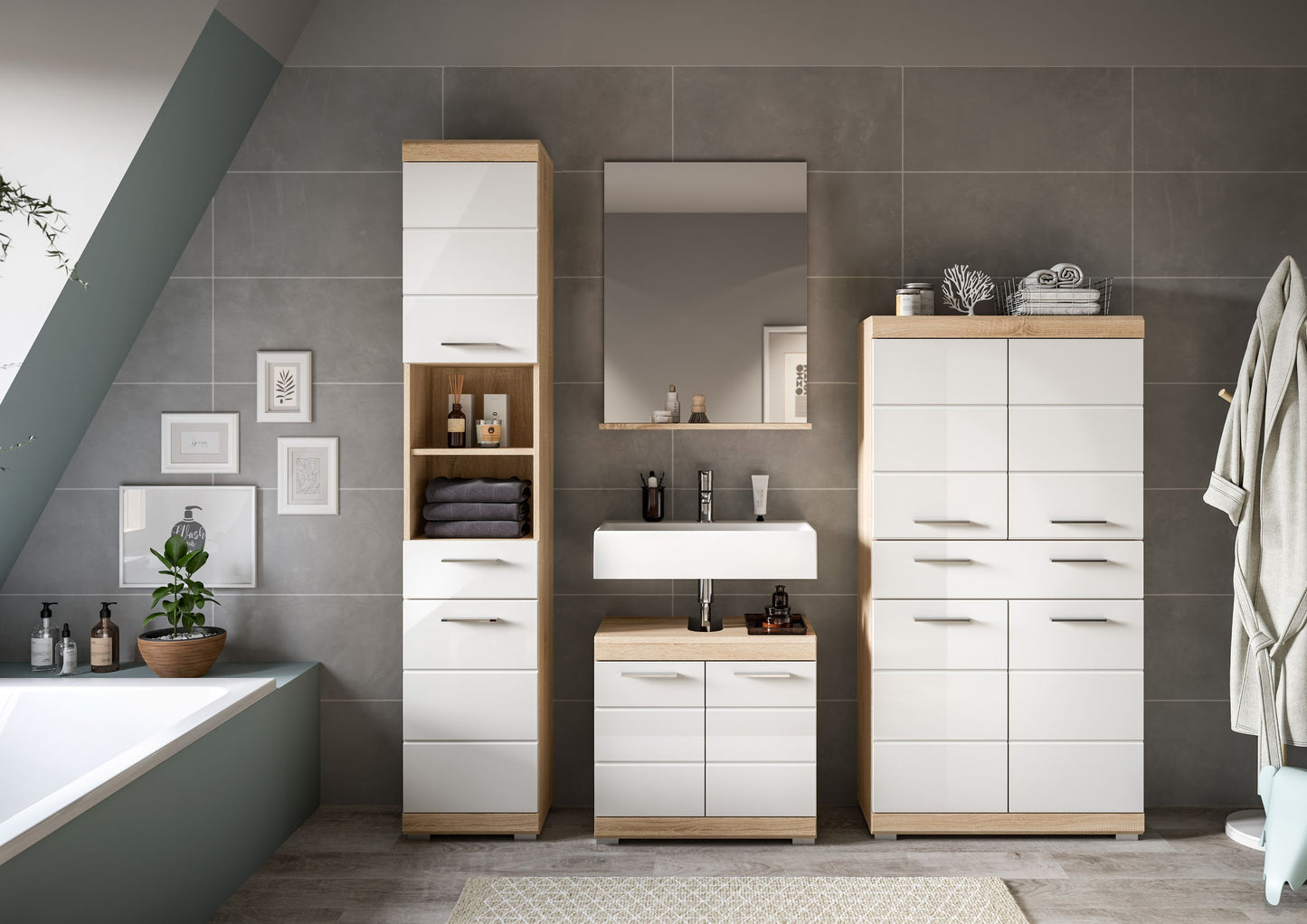 Homes & Jones Badezimmerset 4tlg., Badezimmer Set mit Midi Badezimmerschrank