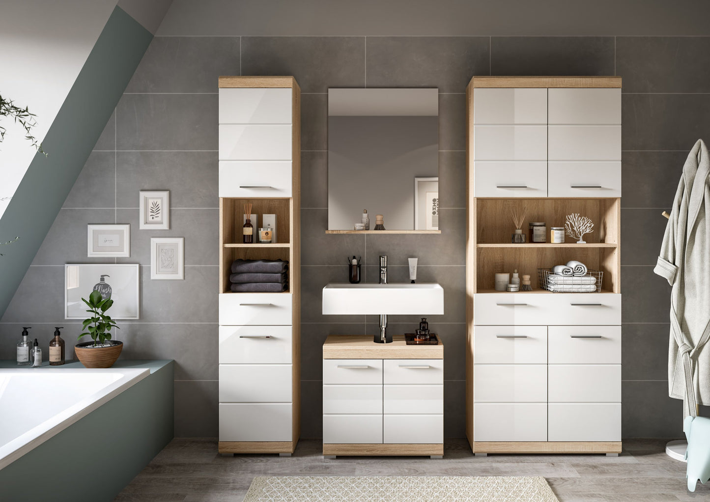 Homes & Jones Badezimmerset 4tlg., Badezimmer Set mit  Schränken und  Spiegel