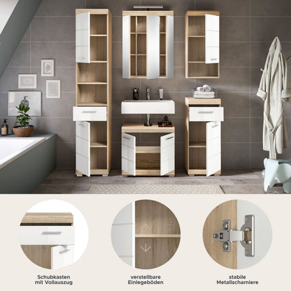 Badezimmerset mit Spiegelschrank und Hochschränken, verstellbare Einlegeböden