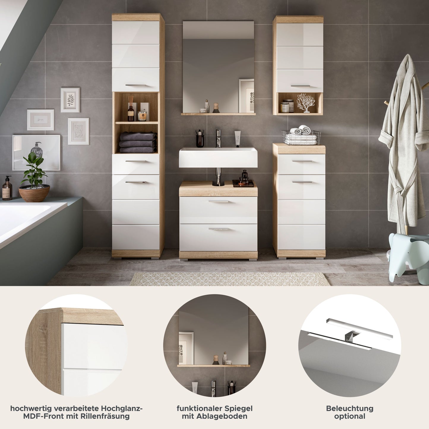 Homes & Jones Badezimmerset 5-tlg., Badezimmer Set mit Badschränken und Spiegel