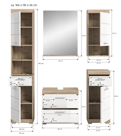 Homes & Jones Badezimmerset 5-tlg., Badezimmer Set mit Badschränken und Spiegel