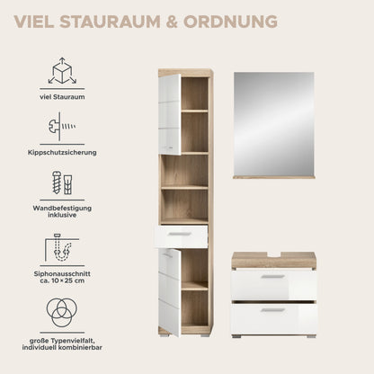 Homes & Jones Badezimmerset 3-tlg., Badezimmer Set mit Badschränken und Spiegel