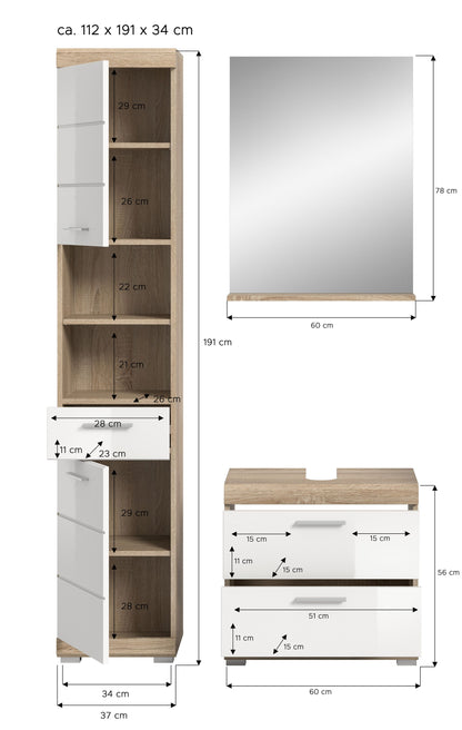 Homes & Jones Badezimmerset 3-tlg., Badezimmer Set mit Badschränken und Spiegel