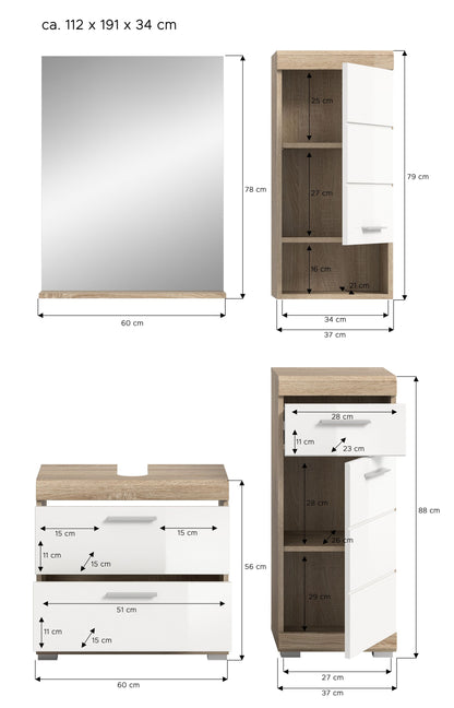 Homes & Jones Badezimmerset 4-tlg., Badezimmer Set mit Badschränken und Spiegel