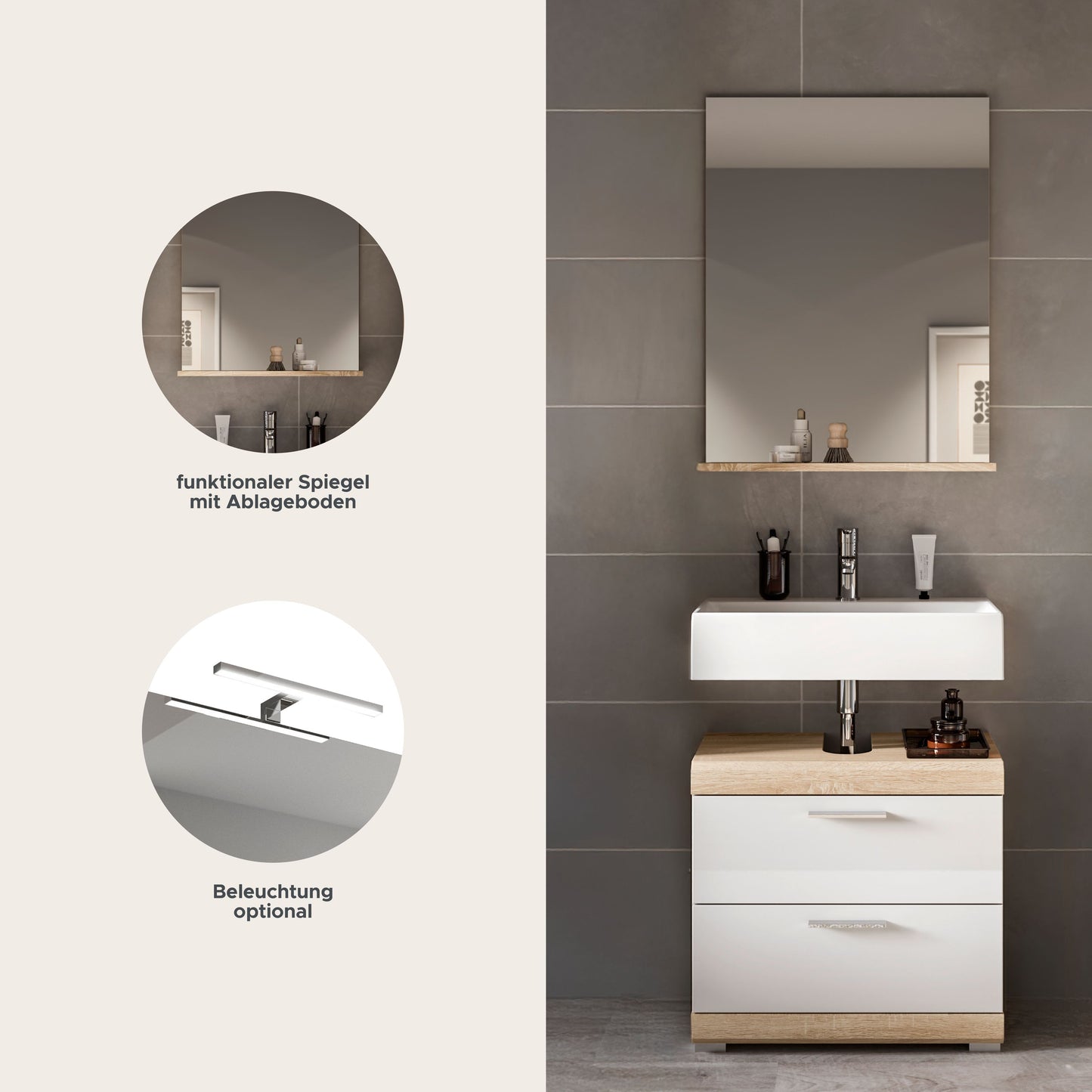 Homes & Jones Badezimmerset 2-tlg., Badezimmer Set mit Badschrank und Spiegel