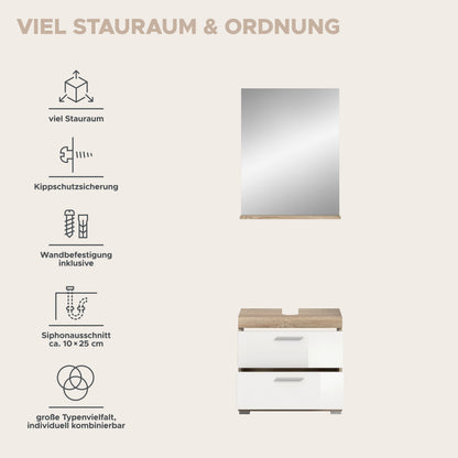 Homes & Jones Badezimmerset 2-tlg., Badezimmer Set mit Badschrank und Spiegel