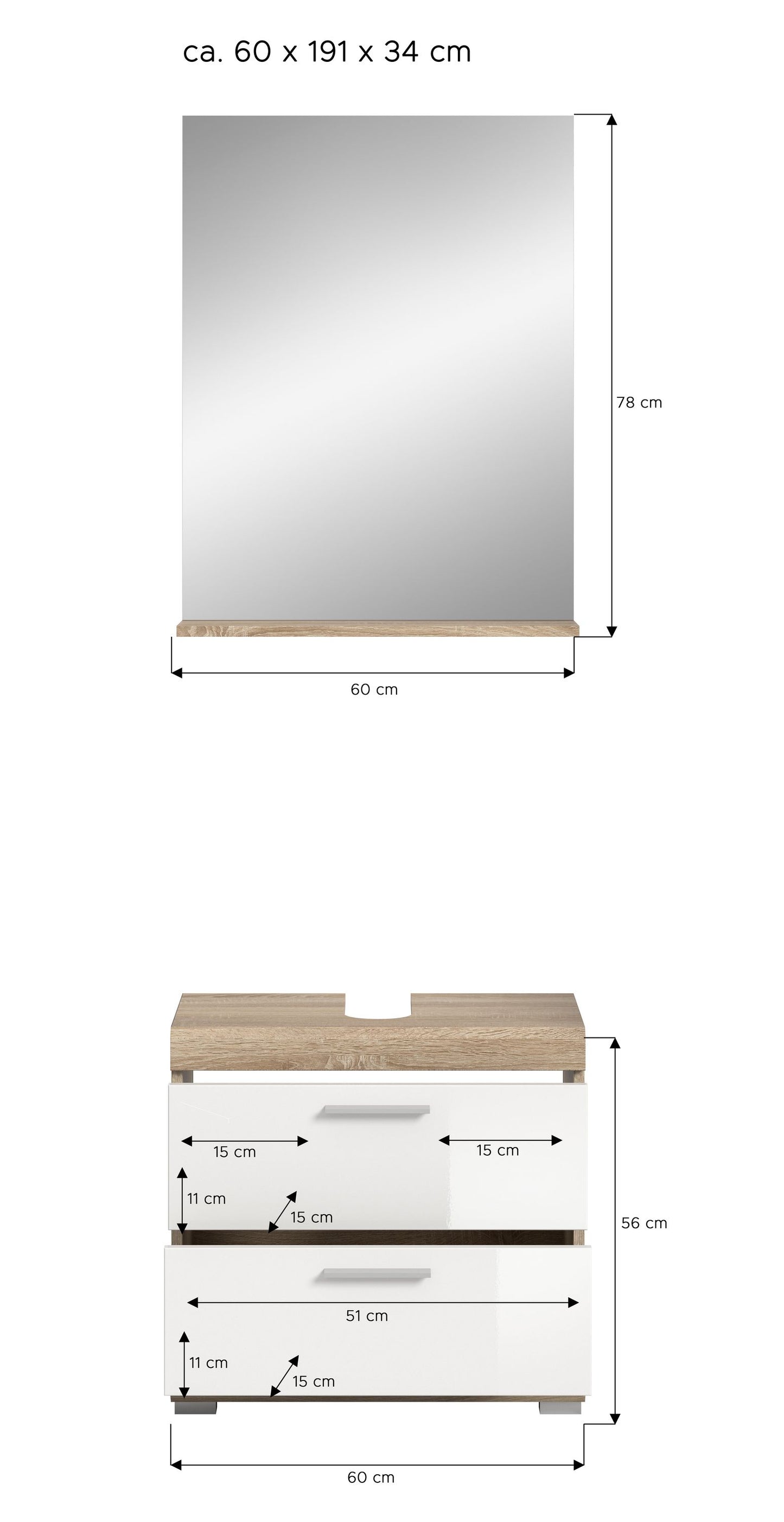 Homes & Jones Badezimmerset 2-tlg., Badezimmer Set mit Badschrank und Spiegel